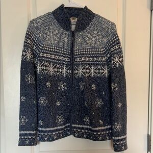 Vintage Blue White Beaded Snowflake Christmas Sweater Small
